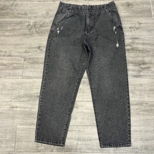 SO Woman's High Rise Mom Jeans Distressed Black‎ Size 17 33w Elastic Waist